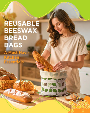 Lyvhoris reusable cotton bread bag with beeswax lining supports sustainable storage.