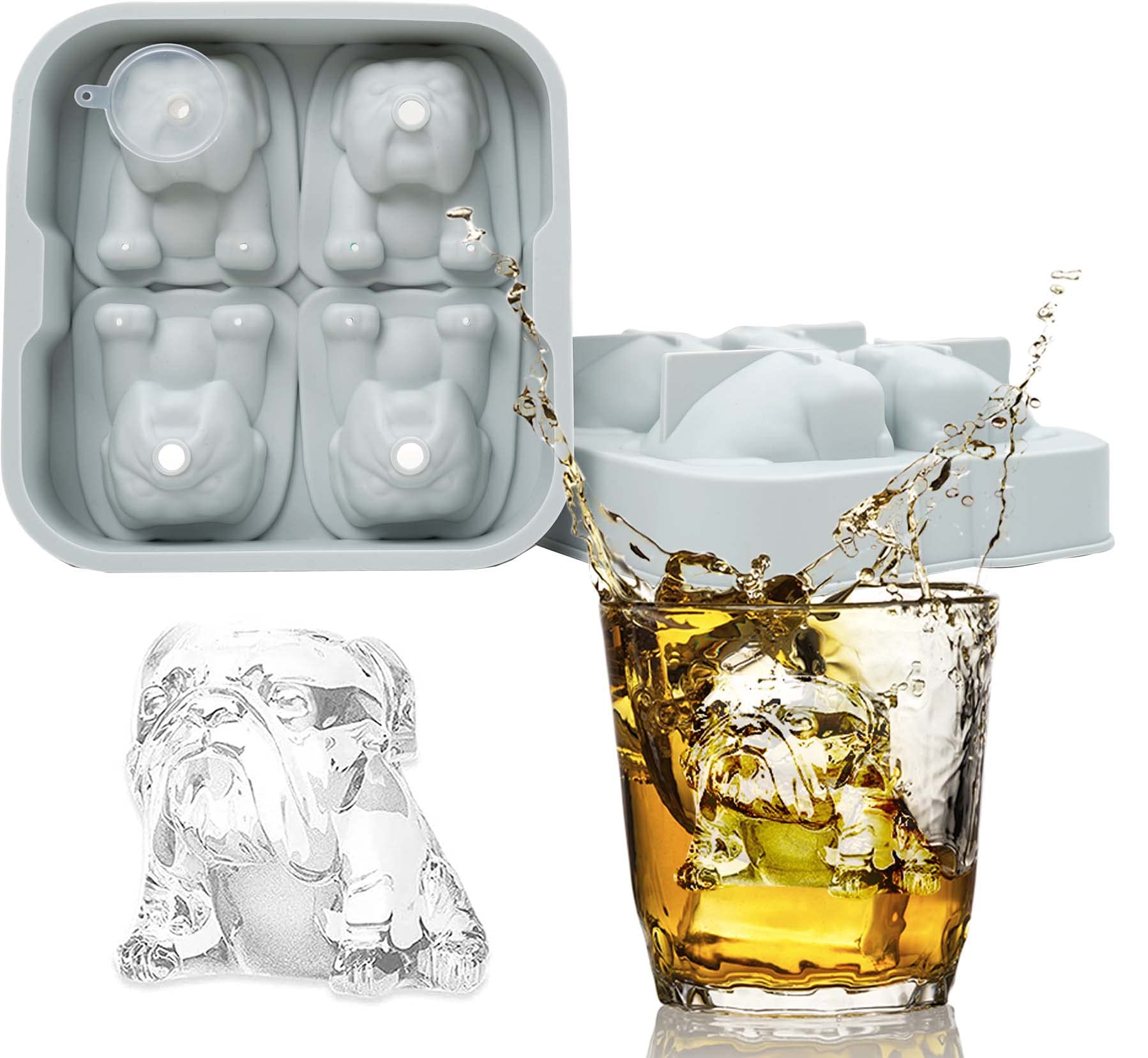 LYWUU Bulldog ice cube mold creates fun, large 2.5-inch cubes for standout cocktails.