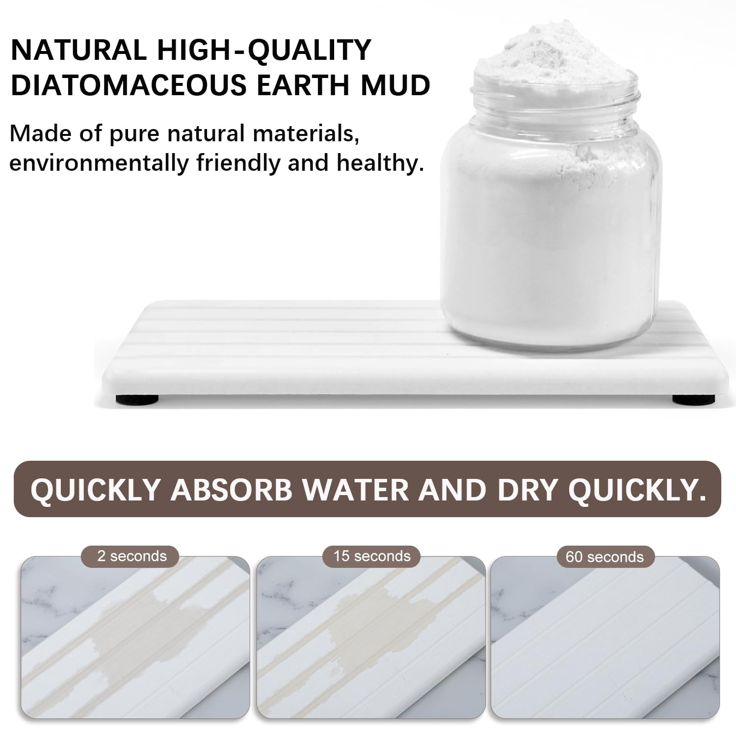 Lyxel diatomite stone drying tray anti-slip feet prevent sliding on wet surfaces.