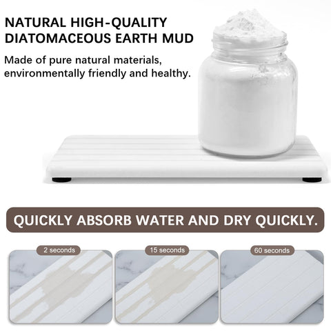 Lyxel diatomite stone drying tray anti-slip feet prevent sliding on wet surfaces.