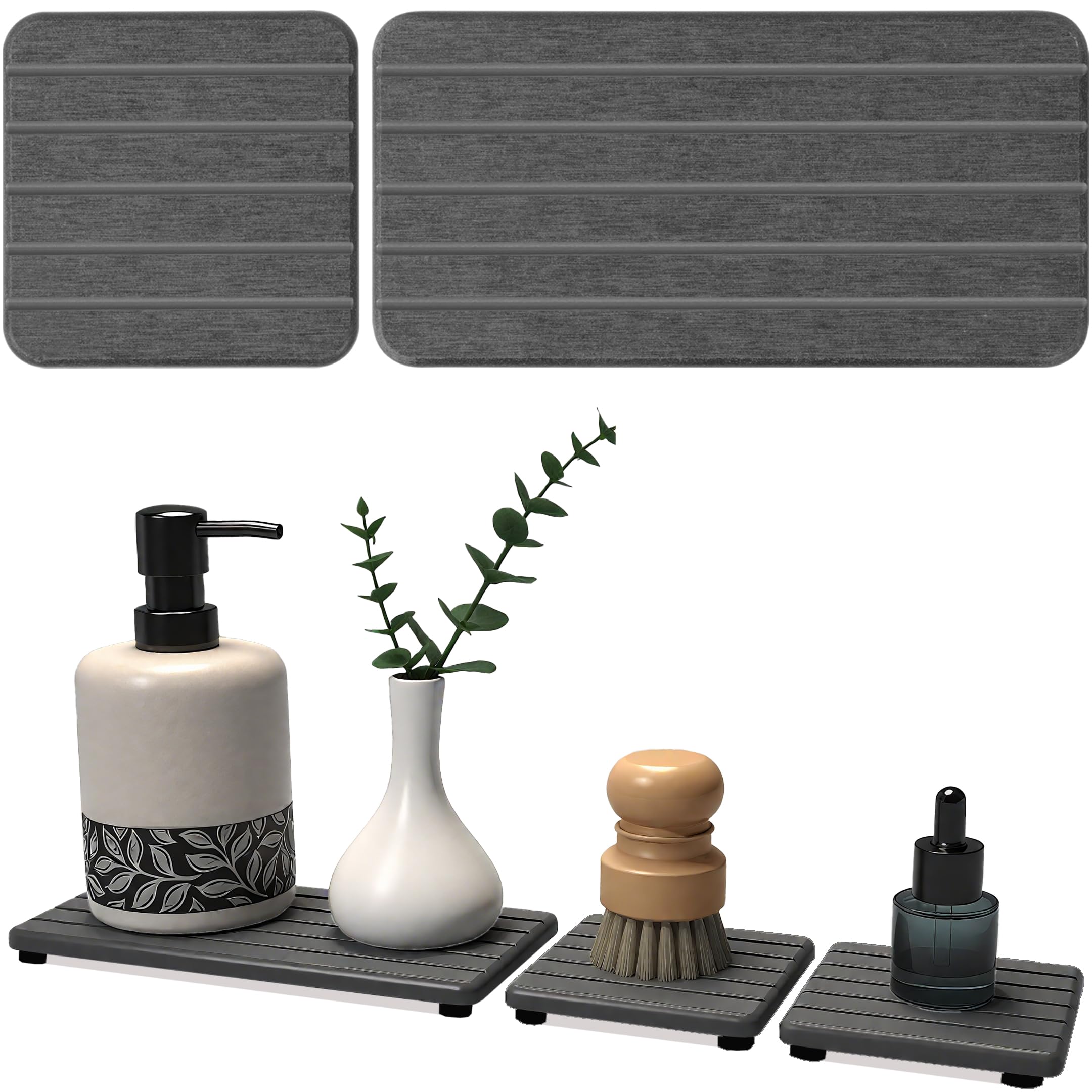 Lyxel Stone Drying Tray shows absorbent surface for rapid air drying on bathroom counters.
