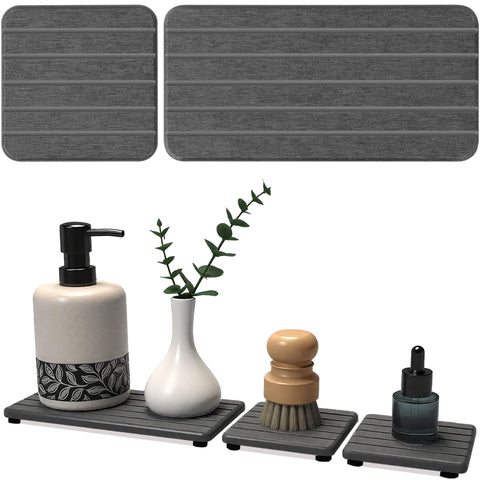 Lyxel Stone Drying Tray shows absorbent surface for rapid air drying on bathroom counters.