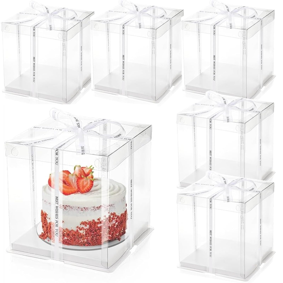 LyyGuanYoo 6-pack clear cake boxes for safe transport and presentation.