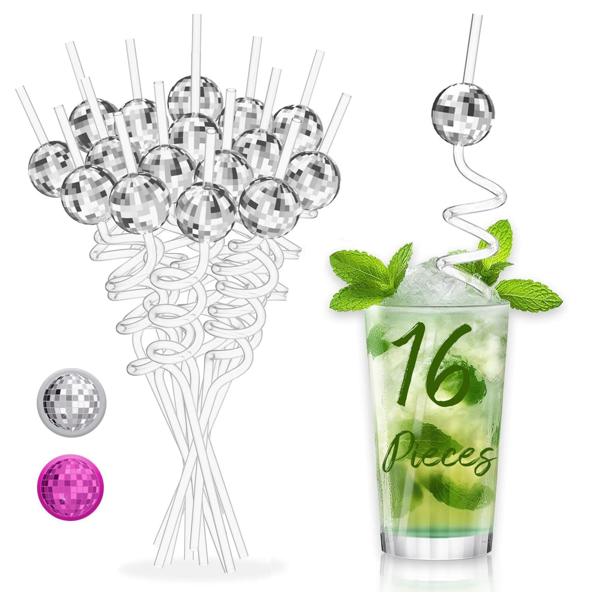 LZC LADYS GIFT disco ball straw set shines for stylish party drinks.