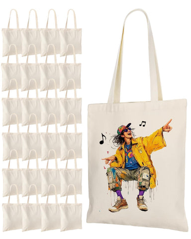 Lzerking 24-pack canvas tote bags for sublimation with rugged 10oz fabric.