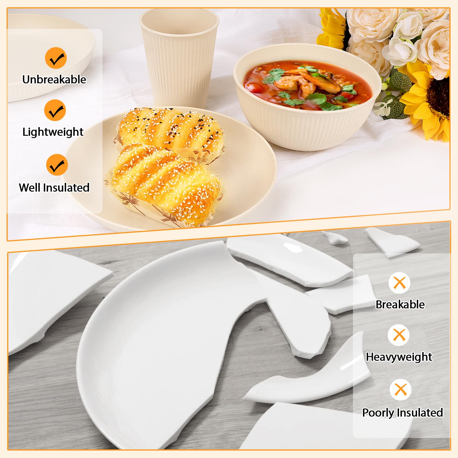 Lzerking bowls, 8 pieces, sturdy and shatter-resistant for kids' meals.