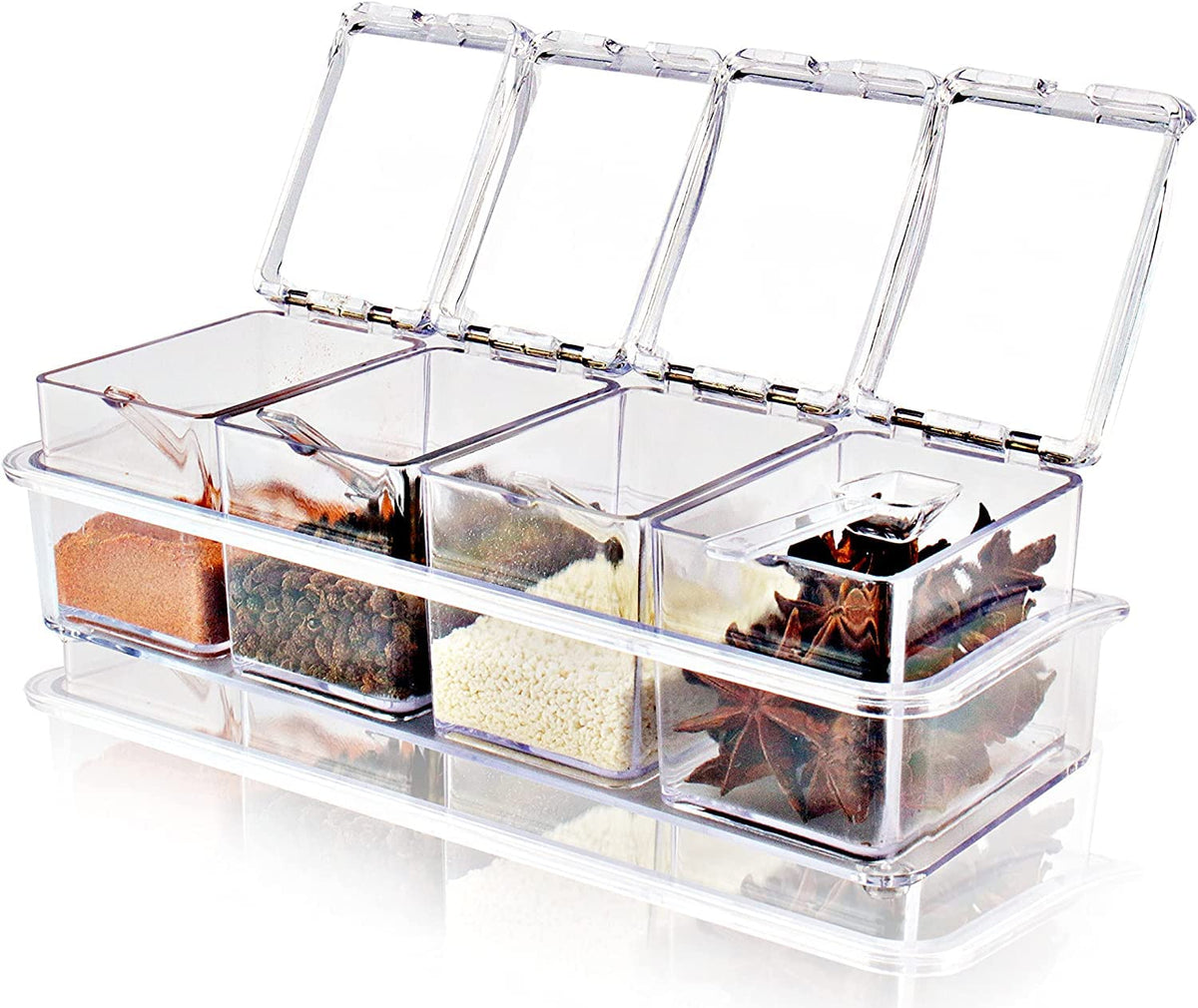 LZYLL Clear Seasoning Box 4-piece set for easy spice organization and quick access.