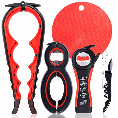 Lzzabo jar-opener 5-pack red set offering versatile grip for easier lids.