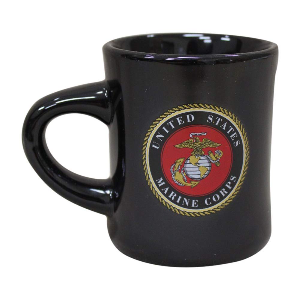 M. Cornell Marine Corps decal on both sides for balanced display during daily coffee.