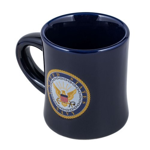 M. Cornell two-sided navy decal mug, ideal for gifting or display.