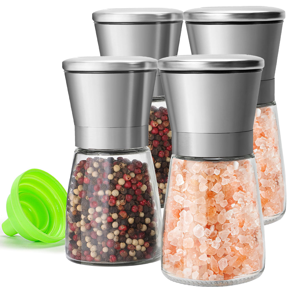 M JINGMEI glass grinder with stainless steel cap for precise salt and pepper grinding