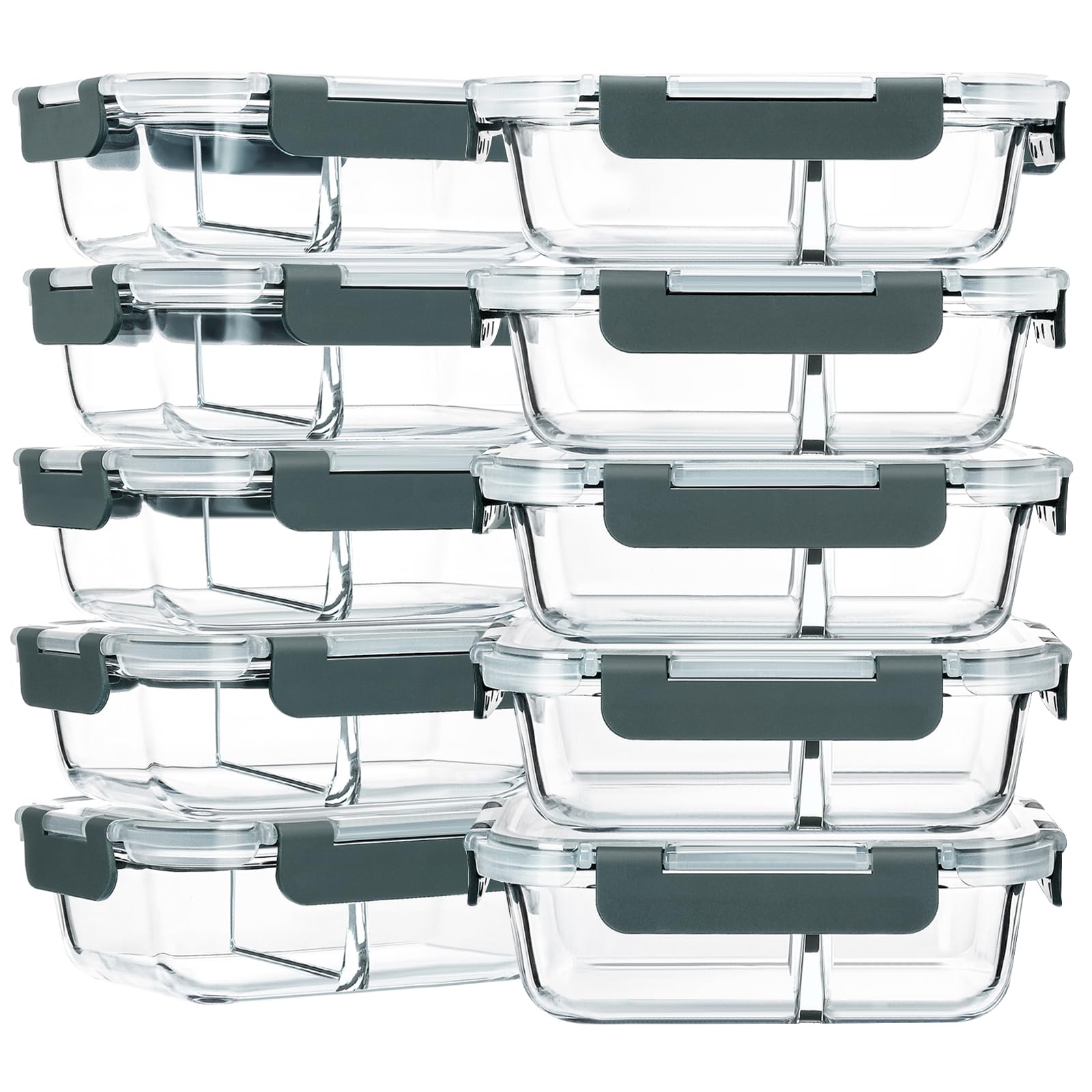 M MCIRCO 10-pack 30oz glass containers for meal prep, durable storage in fridge and freezer.