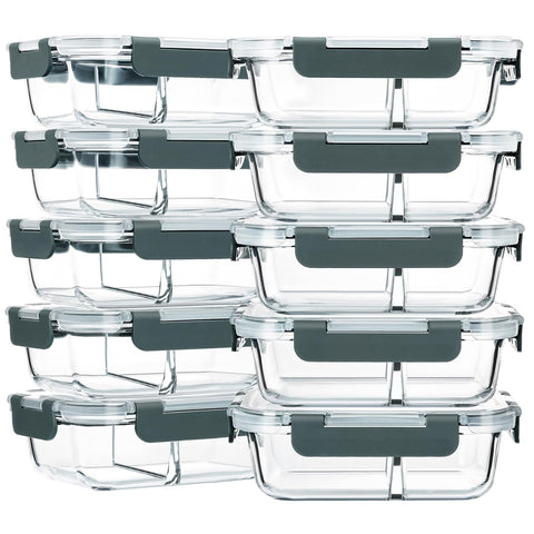 M MCIRCO 10-pack 30oz glass containers for meal prep, durable storage in fridge and freezer.