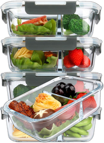 M MCIRCO 5-pack glass meal prep containers with two compartments for organized meals