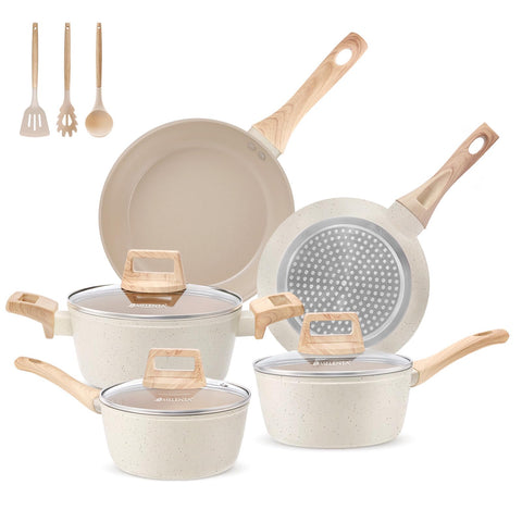 M MELENTA ceramic nonstick 11-piece set ready for cooking and cleanup