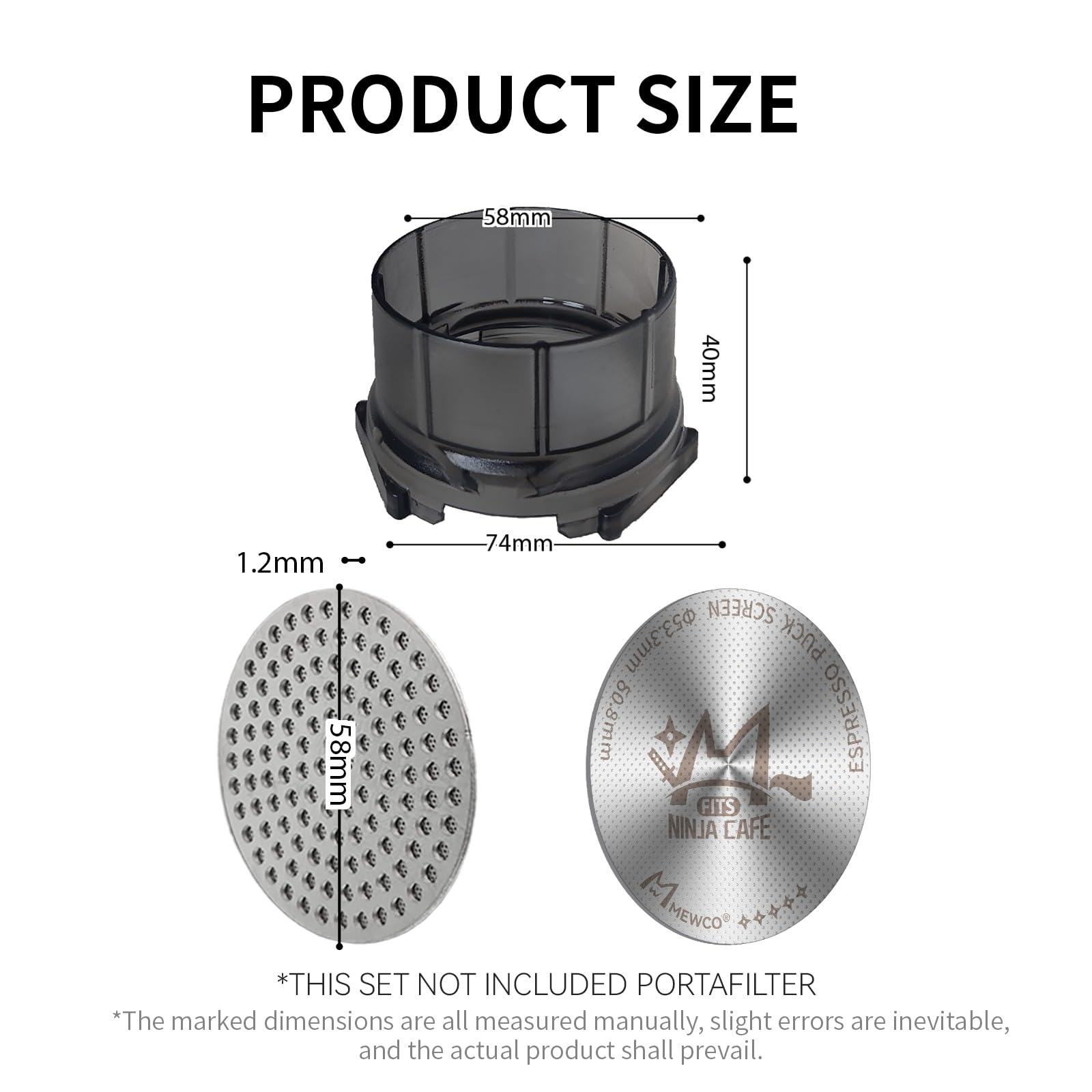 M MEWCO dimensions: 58mm funnel and 53.3mm puck screen for precise fit.