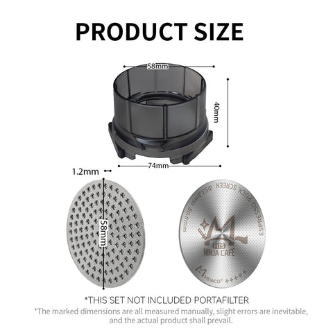 M MEWCO dimensions: 58mm funnel and 53.3mm puck screen for precise fit.
