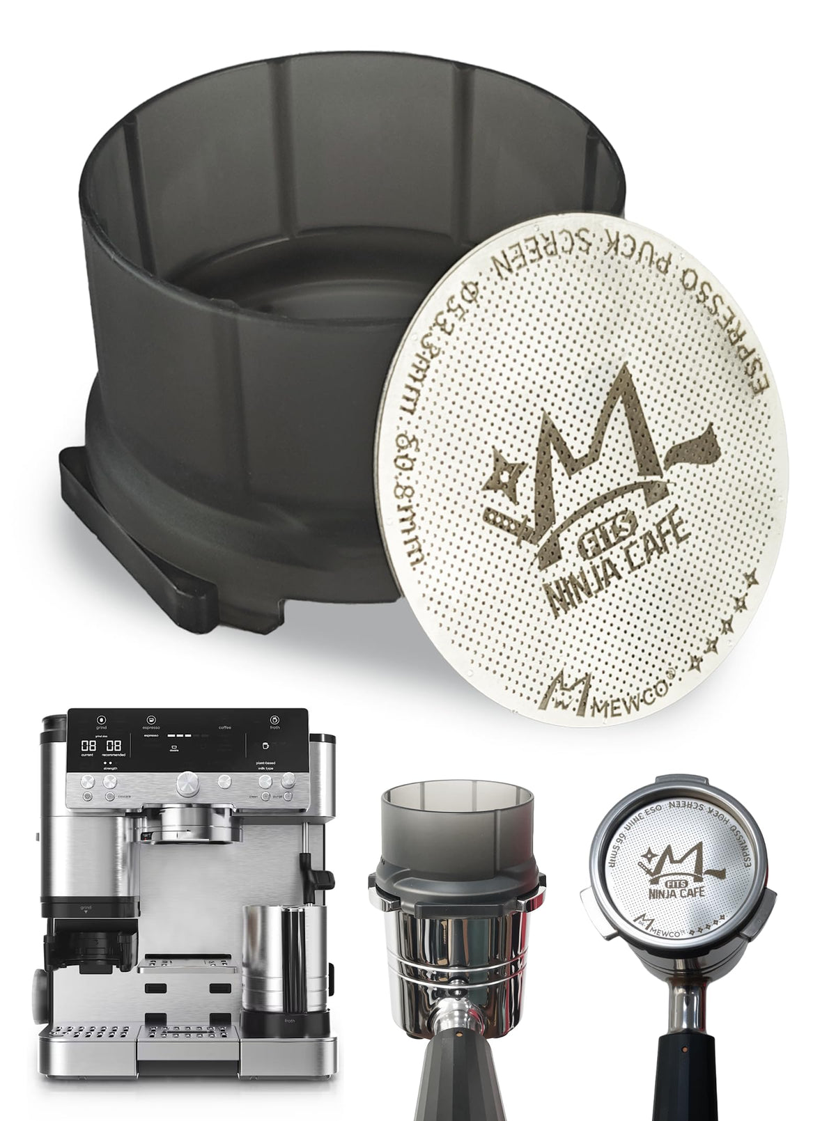 M MEWCO espresso puck screen 53.3mm promotes even water distribution for consistent shots.