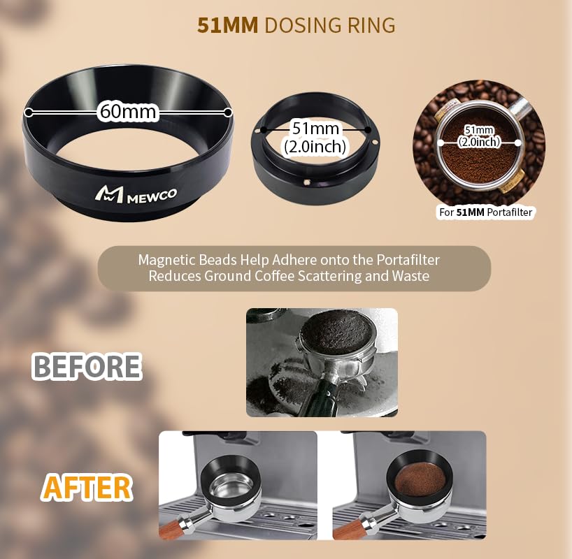 M MEWCO spring-loaded calibrated tamper offers repeatable tamp pressure.