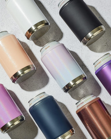 Maars Standard Can Cooler blush glitter condensation-free hands show no sweat.