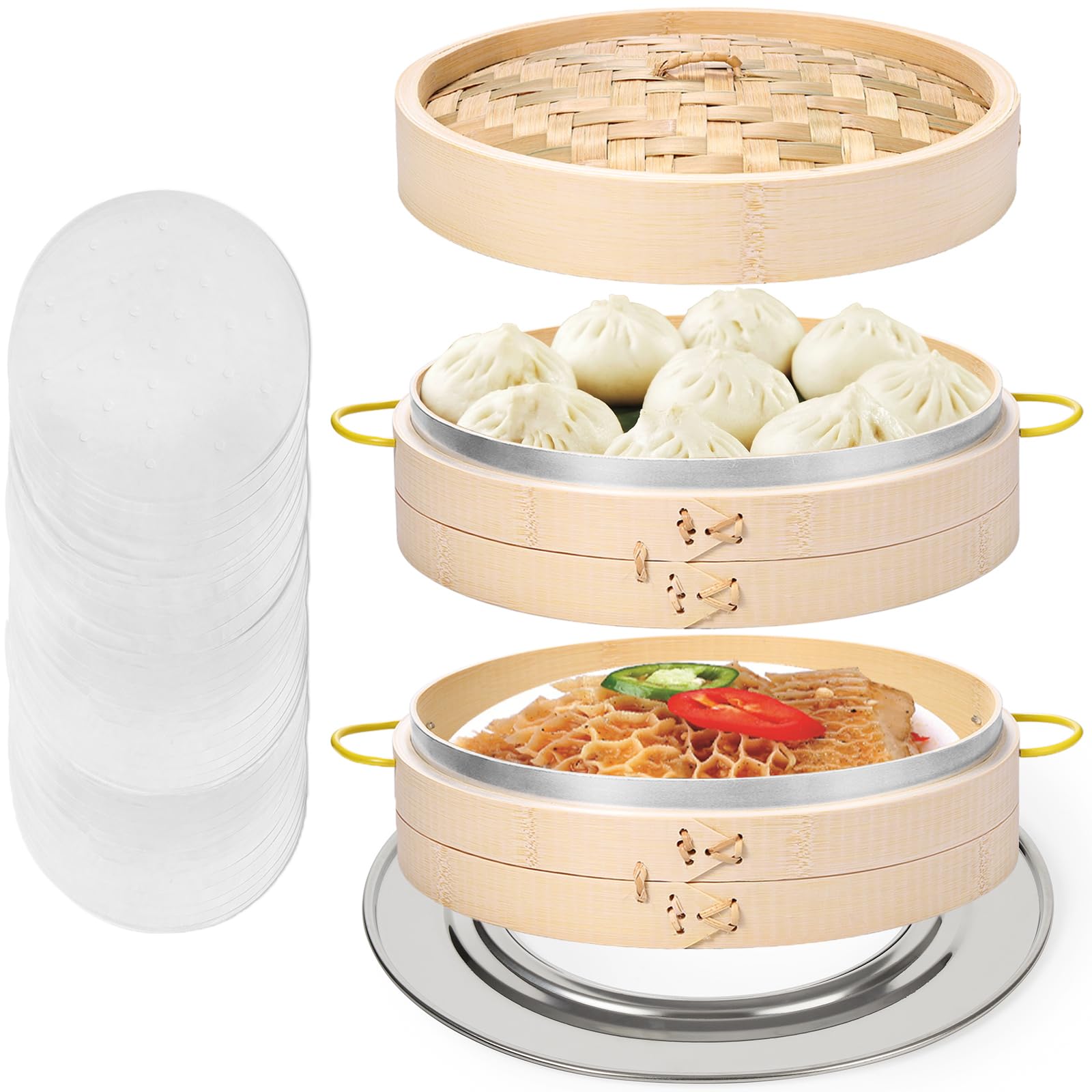 MacaRio bamboo steamer basket 10-inch two-tier for dim sum and veggies