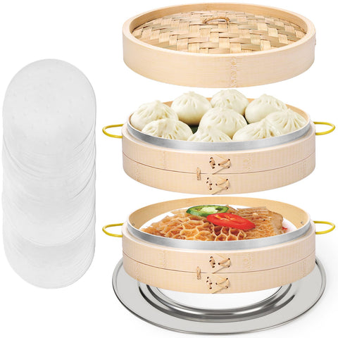 MacaRio bamboo steamer basket 10-inch two-tier for dim sum and veggies