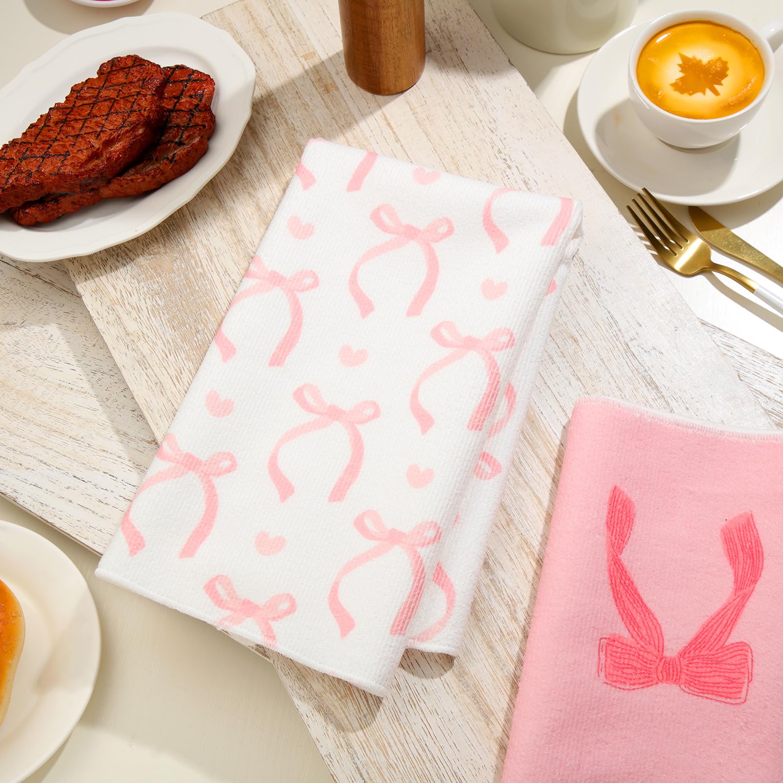 Macarrie gift-ready pink bow towels perfect for home cooks and guests.