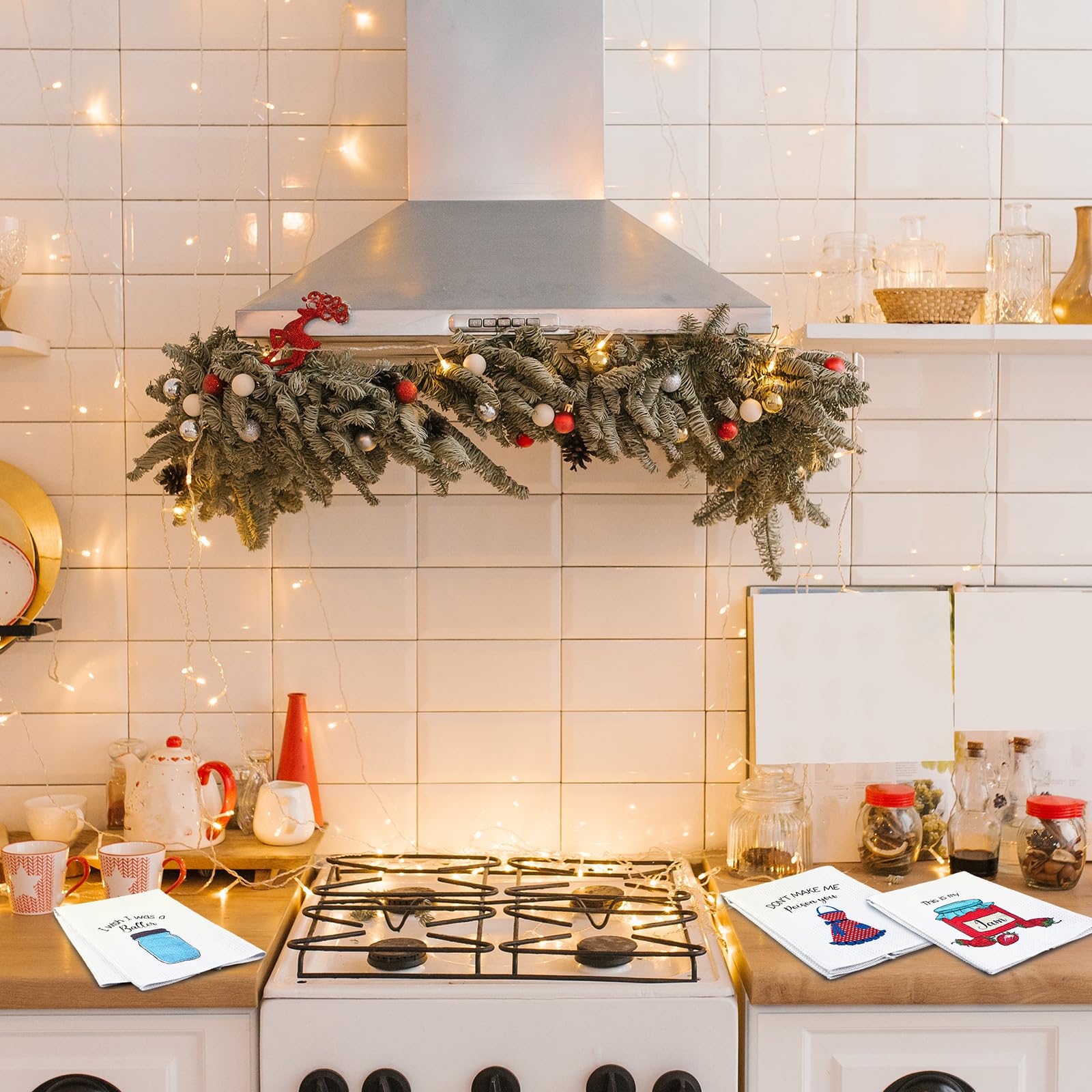 Macarrie kitchen towels on counter demonstrating versatility for daily tasks
