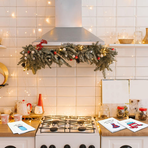 Macarrie kitchen towels on counter demonstrating versatility for daily tasks