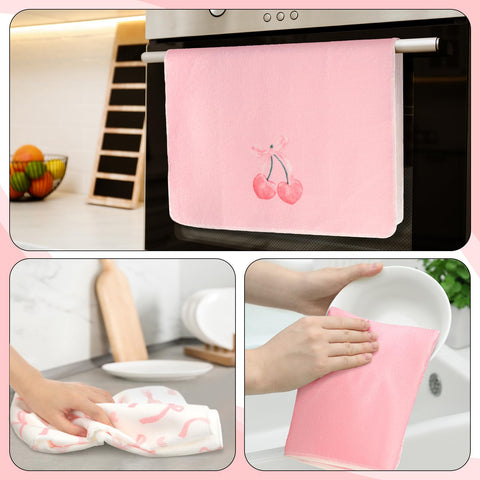 Macarrie multiuse pink bow towels for kitchen, bathroom, and decor.