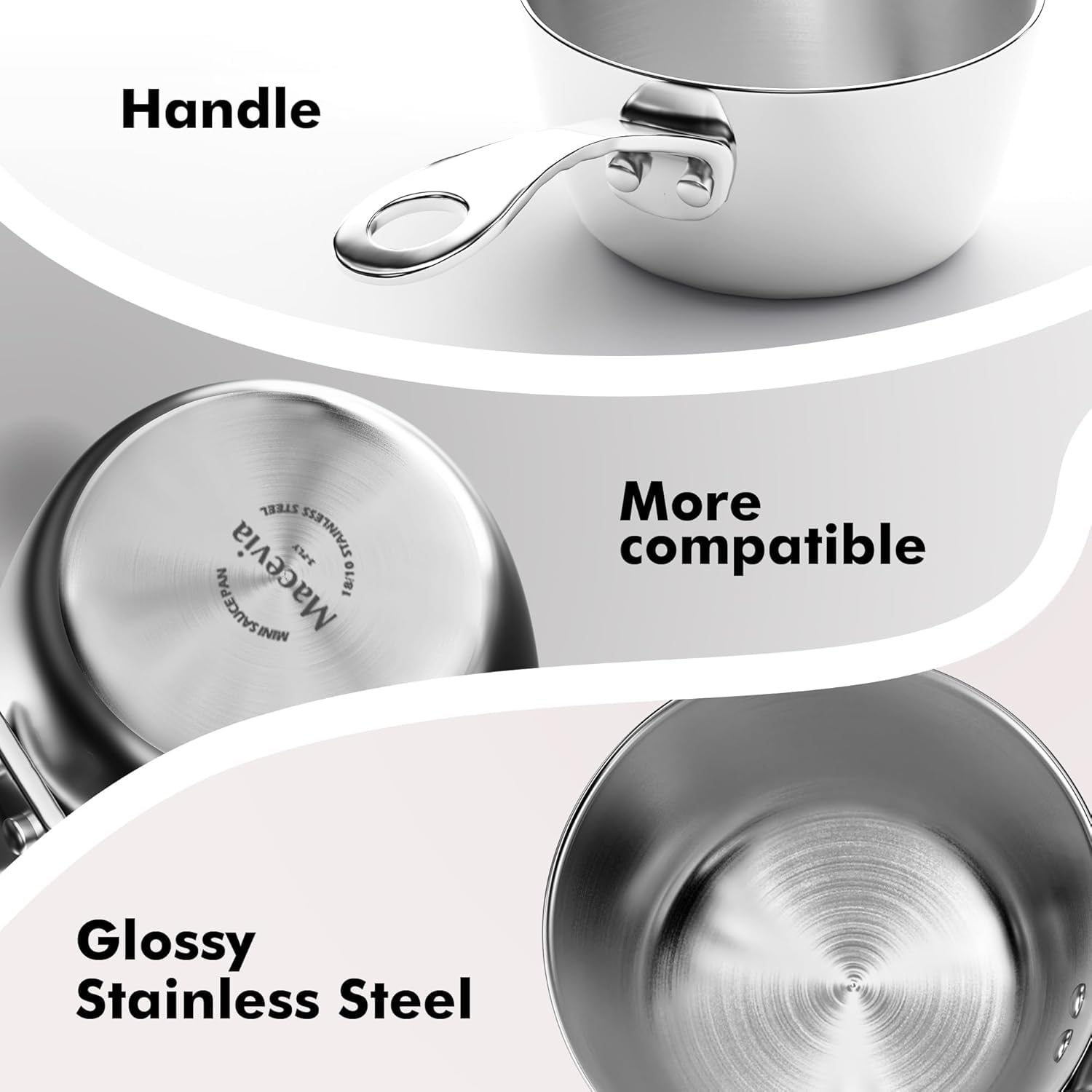 Macevia mini pan features a secure, comfortable handle grip.