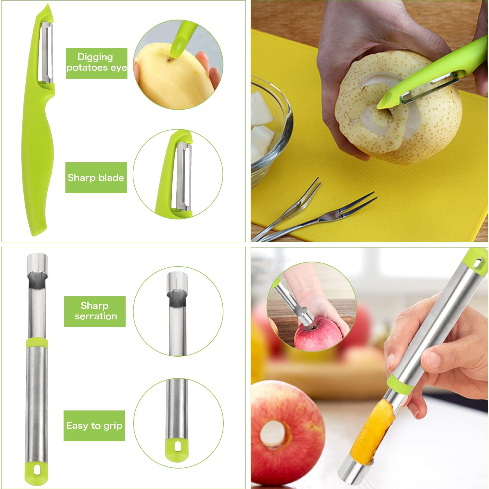 Machomby fruit peeler and core remover tool makes seed removal easy.