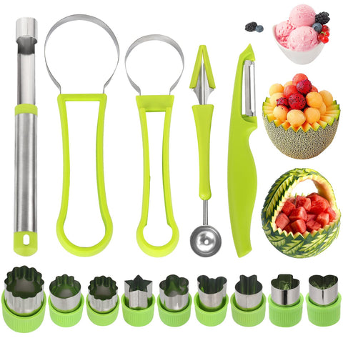 Machomby melon baller set front view for quick fruit prep.