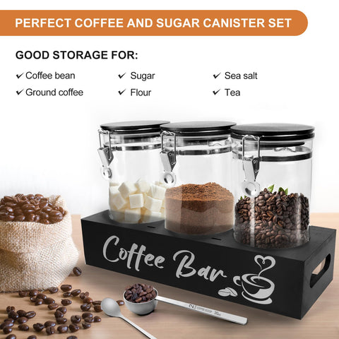 MACIFECI clear glass containers showcase beans and powder while complementing a modern kitchen