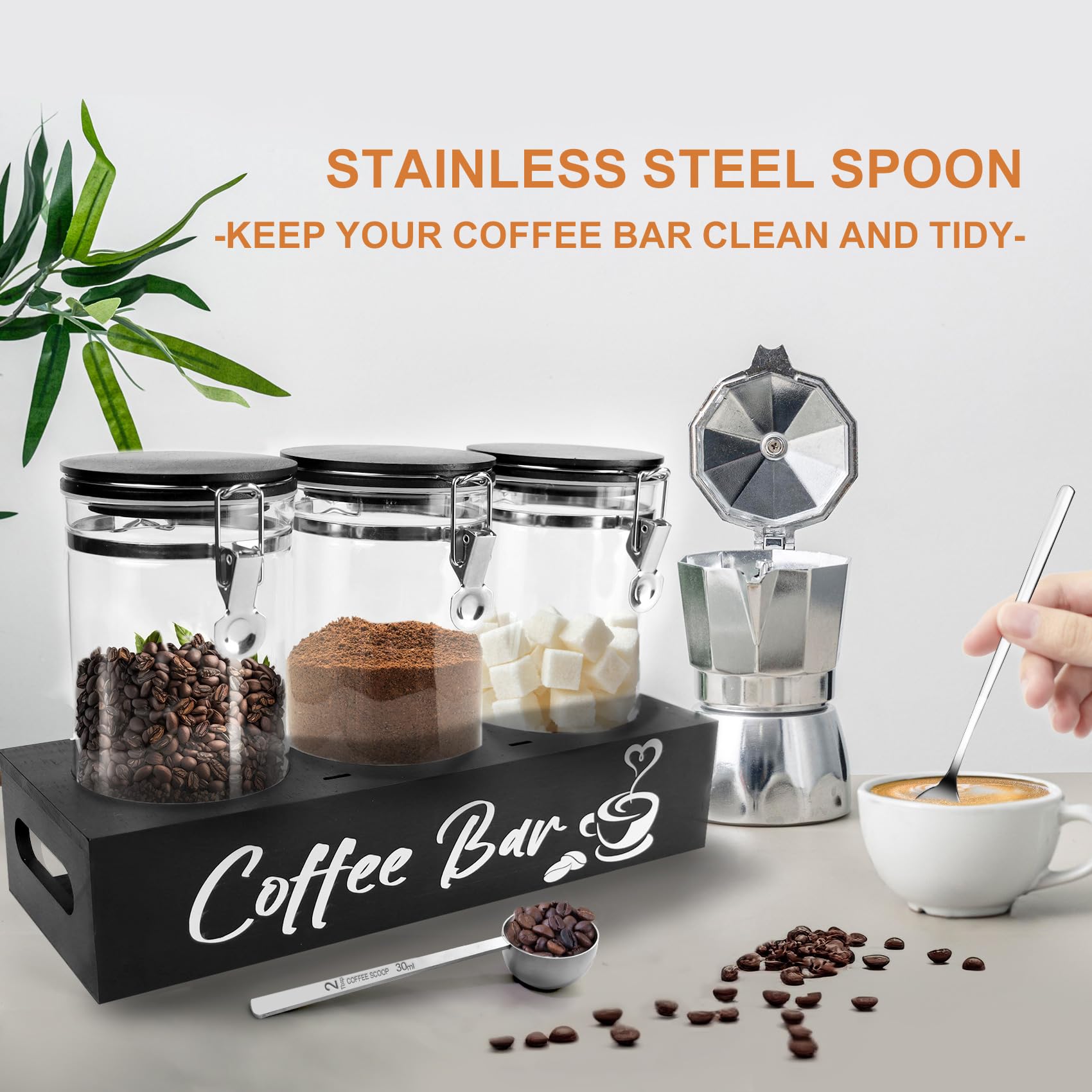 MACIFECI canister set includes spoons for convenient scooping during daily brew