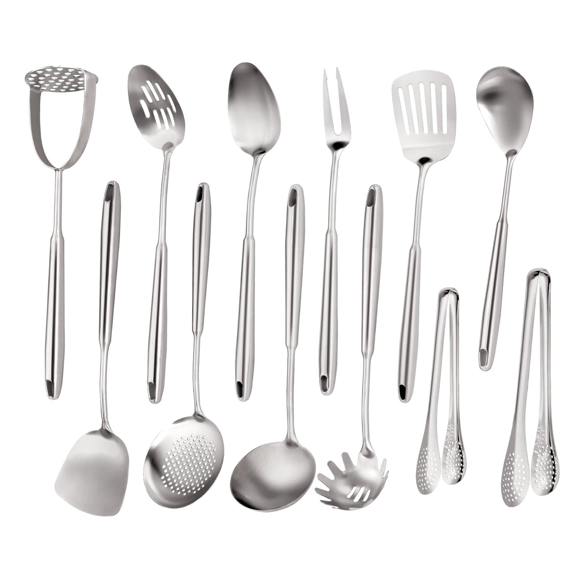 Macifeci stainless steel utensils set displayed together for versatile kitchen prep