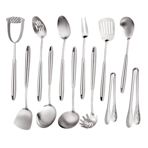 Macifeci stainless steel utensils set displayed together for versatile kitchen prep
