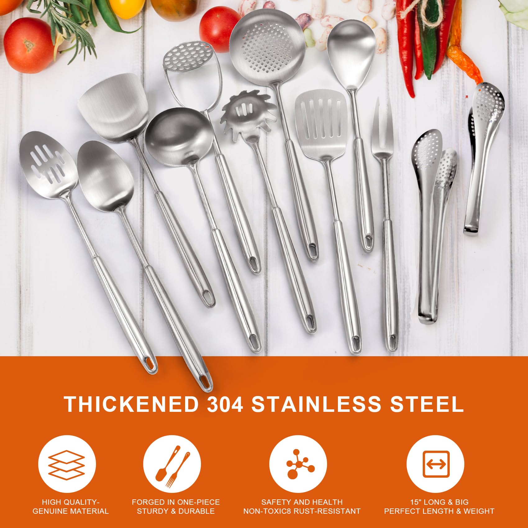 Gift-ready Macifeci stainless utensils set for cooking enthusiasts