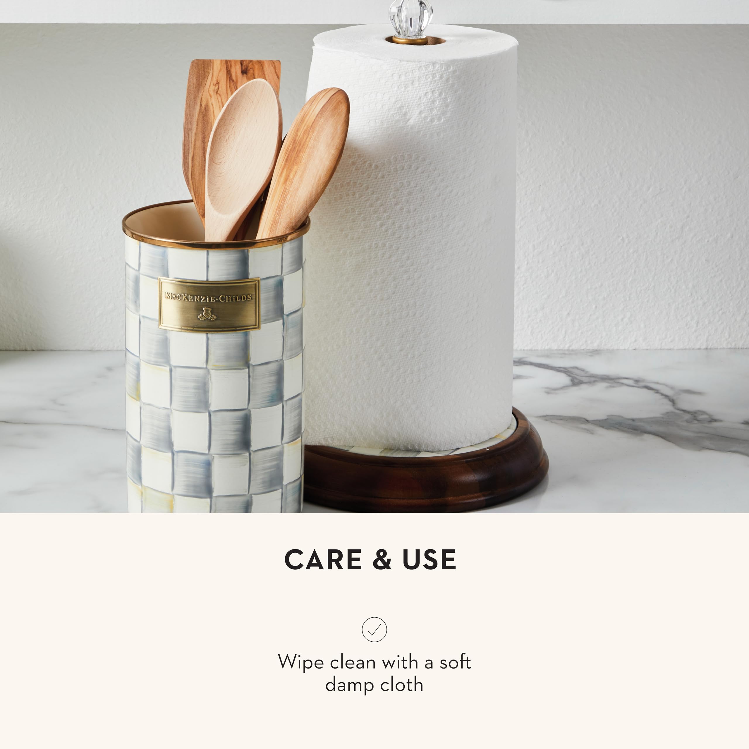 MACKENZIE-CHILDS Acacia-base provides durable base for everyday use.