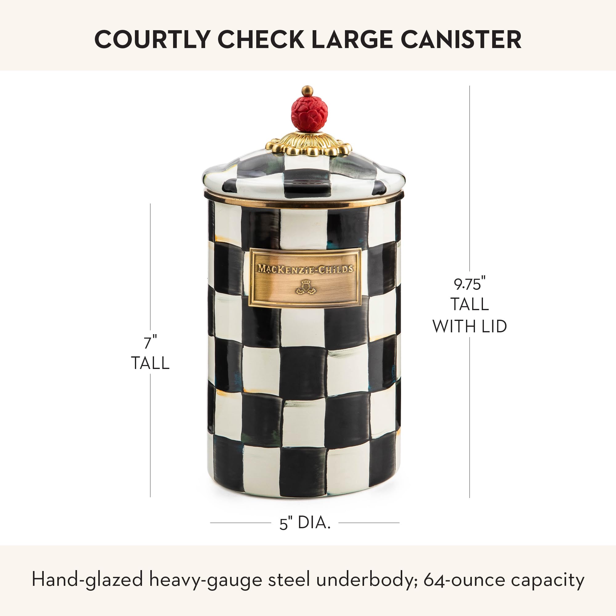 MacKenzie-Childs kitchen counter canister on counter shows easy access and decor impact