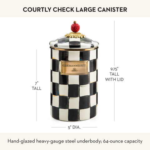 MacKenzie-Childs kitchen counter canister on counter shows easy access and decor impact