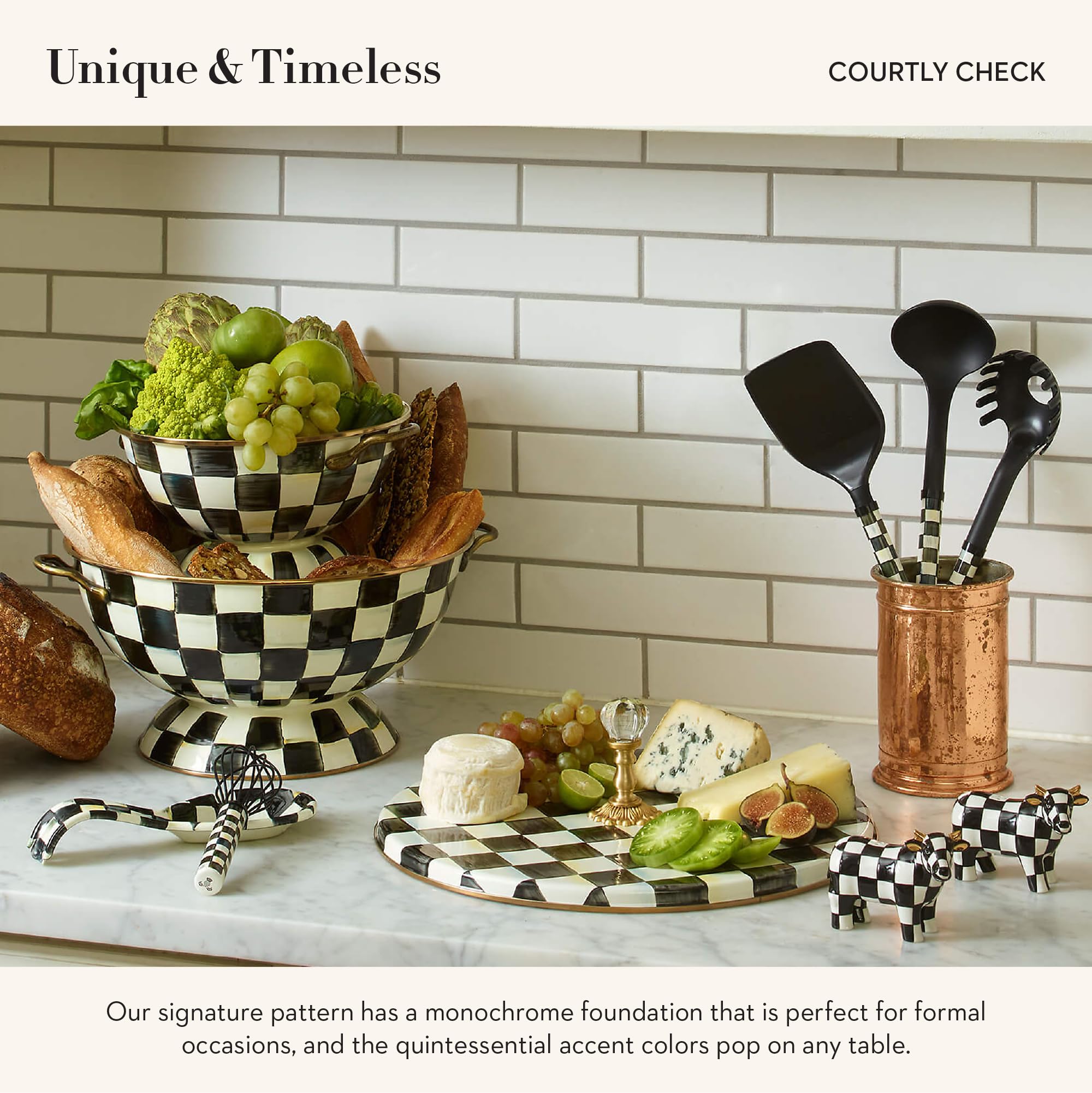 MacKenzie-Childs Cheese Course hand-glazed underbody offers sturdy, premium quality.
