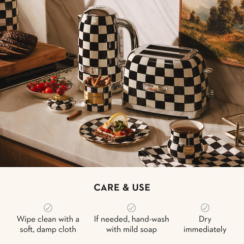 Mackenzie-Childs Courtly Check gift-worthy storage jar ideal for weddings or housewarmings.