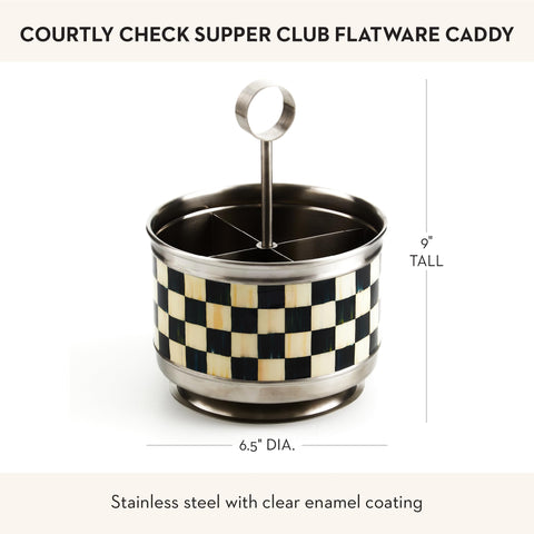 MacKenzie-Childs Courtly Check enamel coating brightens the caddy while resisting wear