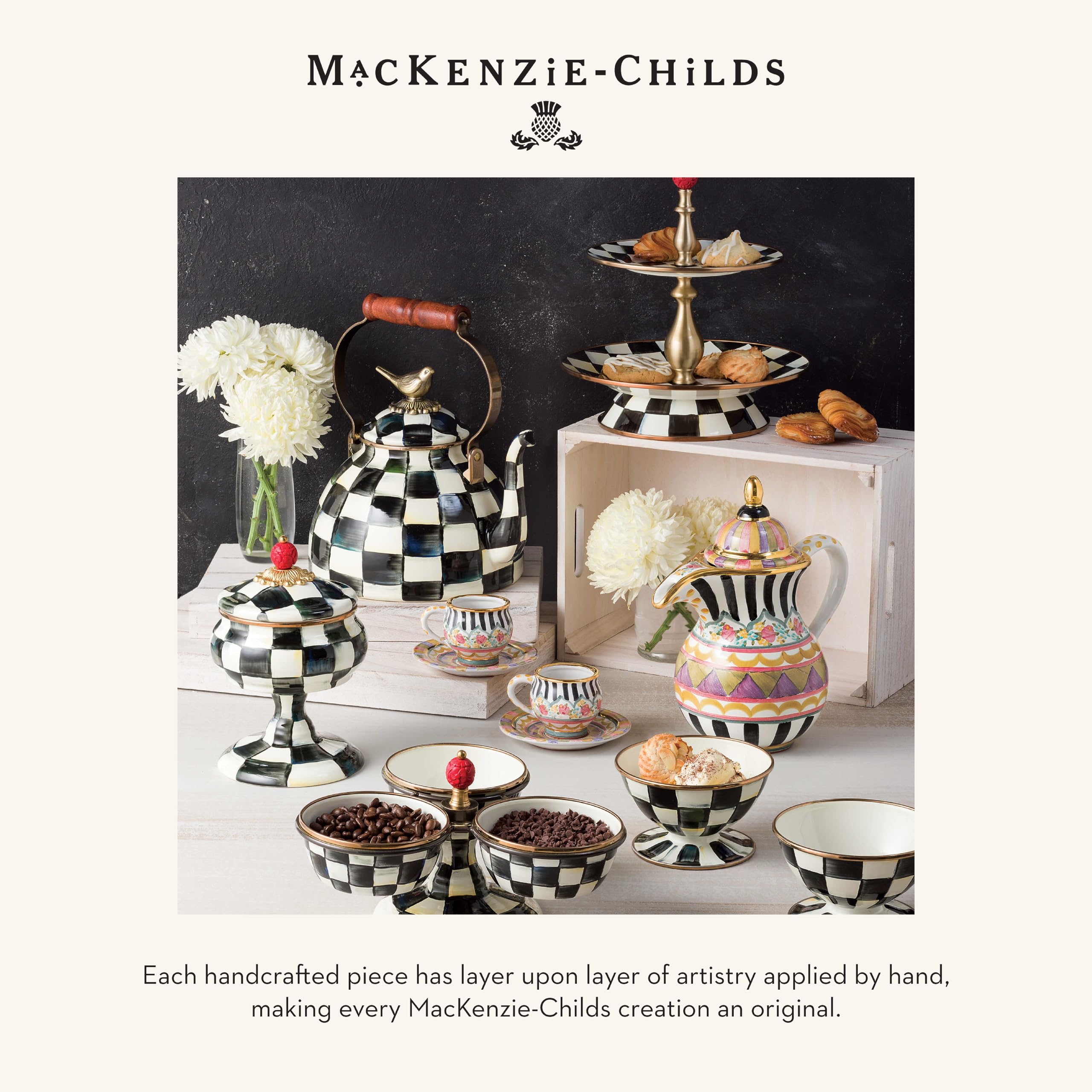 MACKENZIE-CHILDS Courtly Check close-up pattern detail, glossy enamel