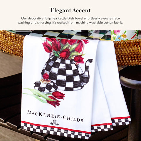 MacKenzie-Childs towel featuring Courtly Check pattern to brighten kitchen decor.