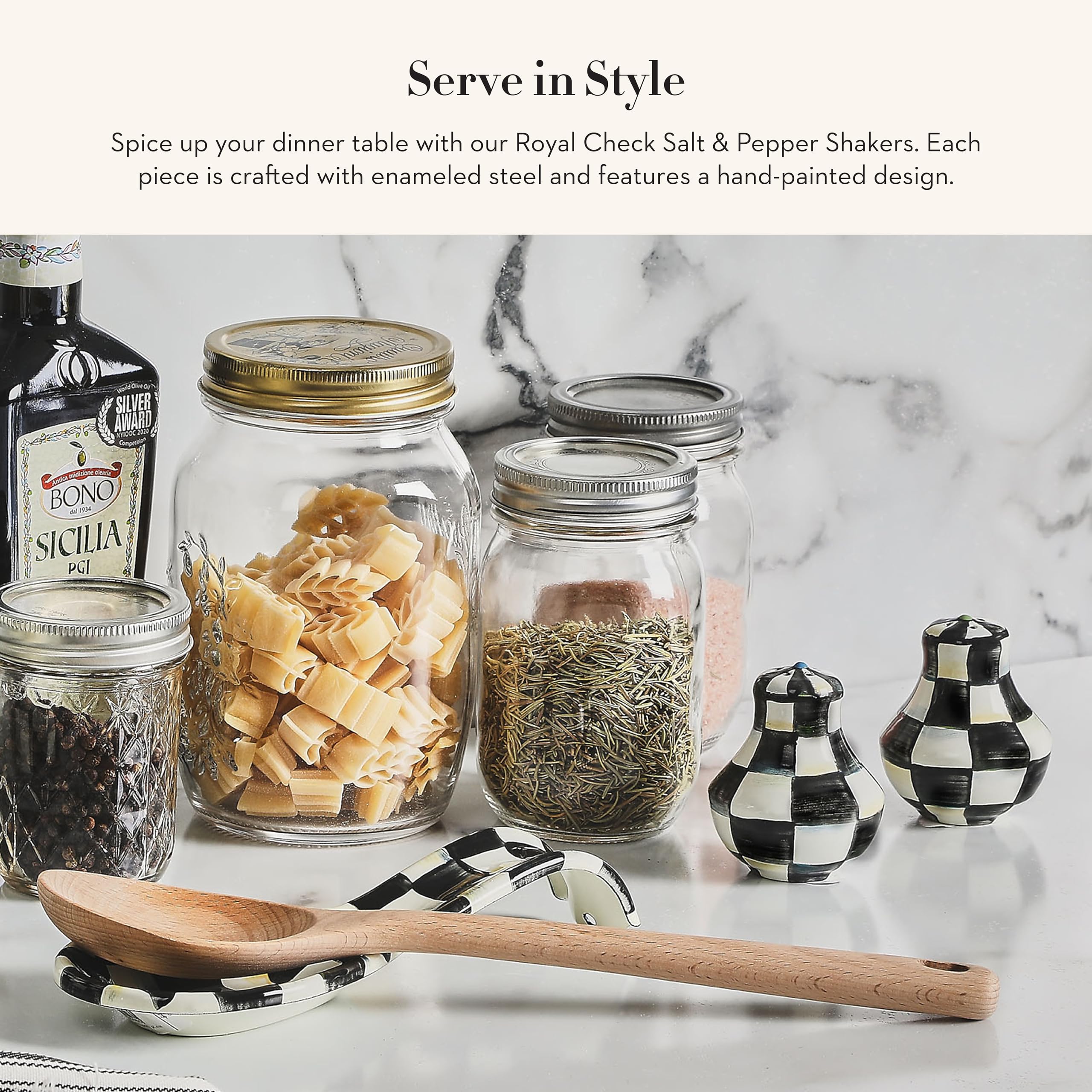 MACKENZIE-CHILDS Courtly Check pepper shaker small, keeps seasoning handy at meals