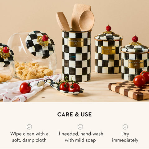 MacKenzie-Childs Courtly Check spoon rest doubles as countertop accent.