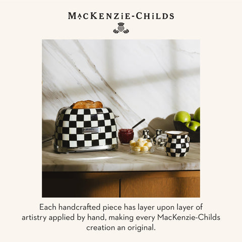 MacKenzie-Childs Courtly Check toaster back view showcases decorative appeal.