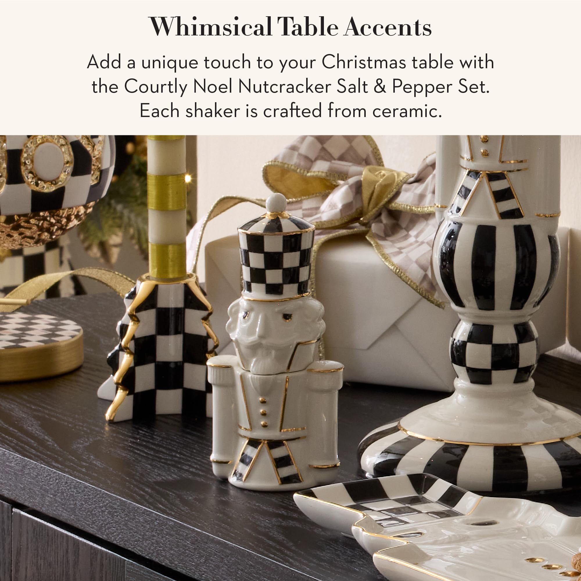 MacKenzie-Childs Courtly Noel pepper shaker adds glam to holiday dining.